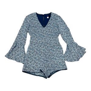 Blue Rain Teal Floral Poet Long Sleeve Romper S